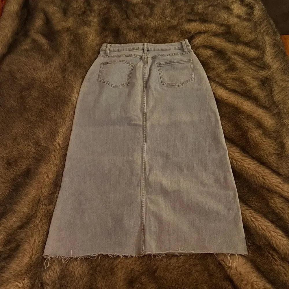 Light Blue Stretch Denim Midi Skirt